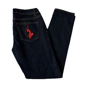 Baby Phat Jeans Women Size 7 Y2K Red Cat Dark Blue Embroidered‎